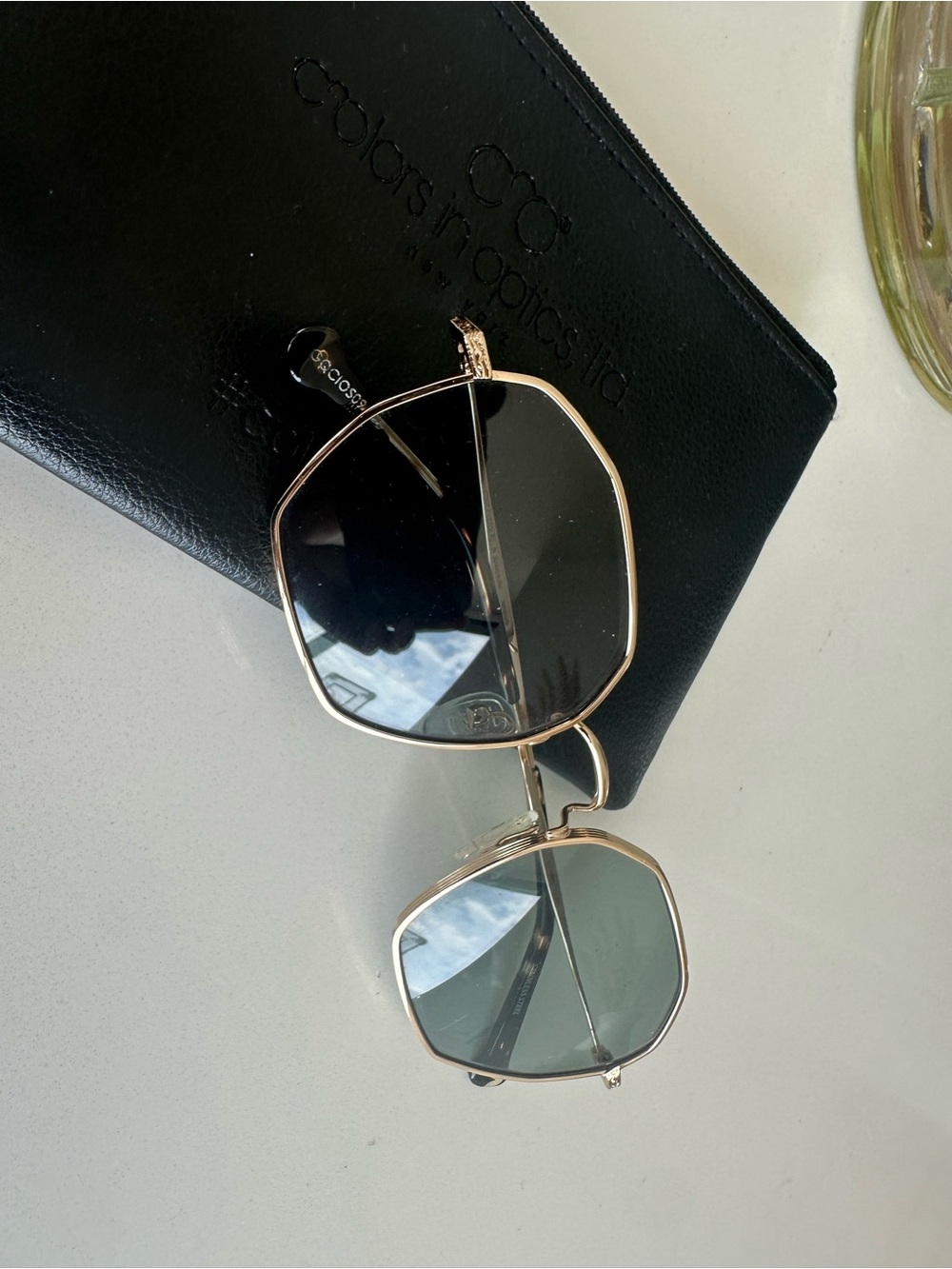 Groovy Gold Sunglasses with Bottle Green Lenses - Picture 3 of 4